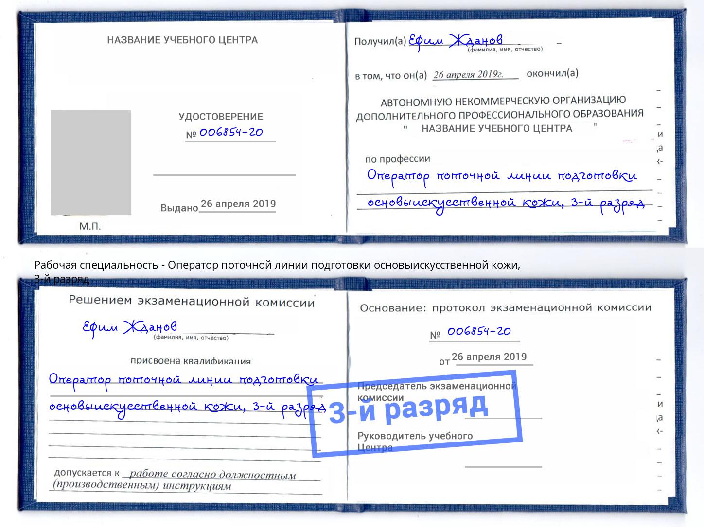 корочка 3-й разряд Оператор поточной линии подготовки основыискусственной кожи Городец