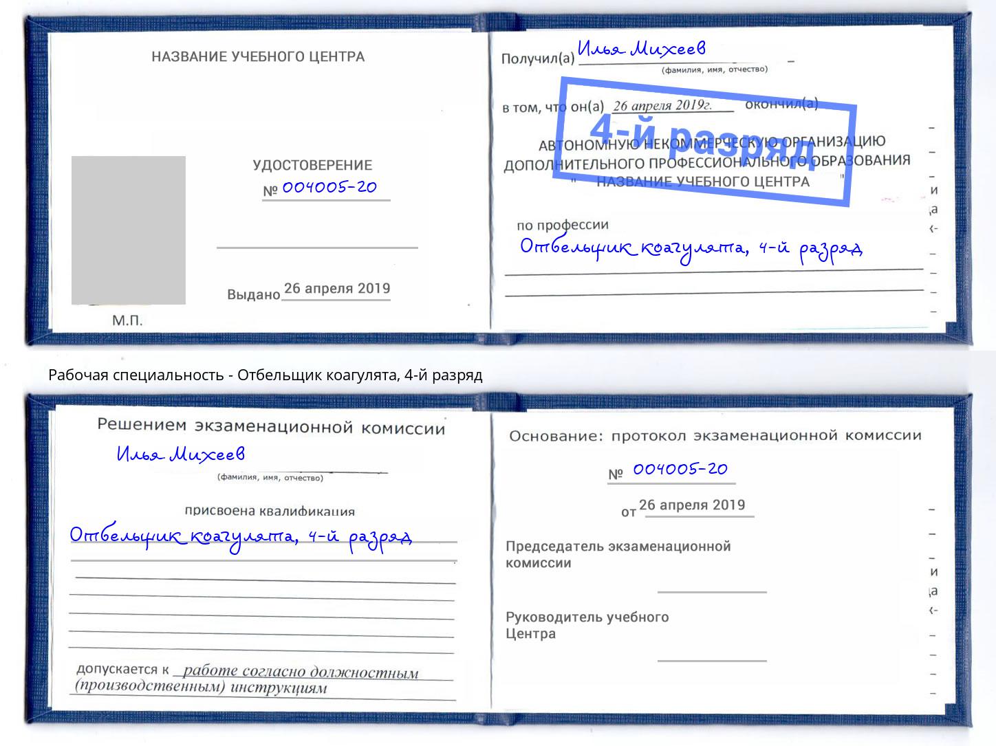 корочка 4-й разряд Отбельщик коагулята Городец