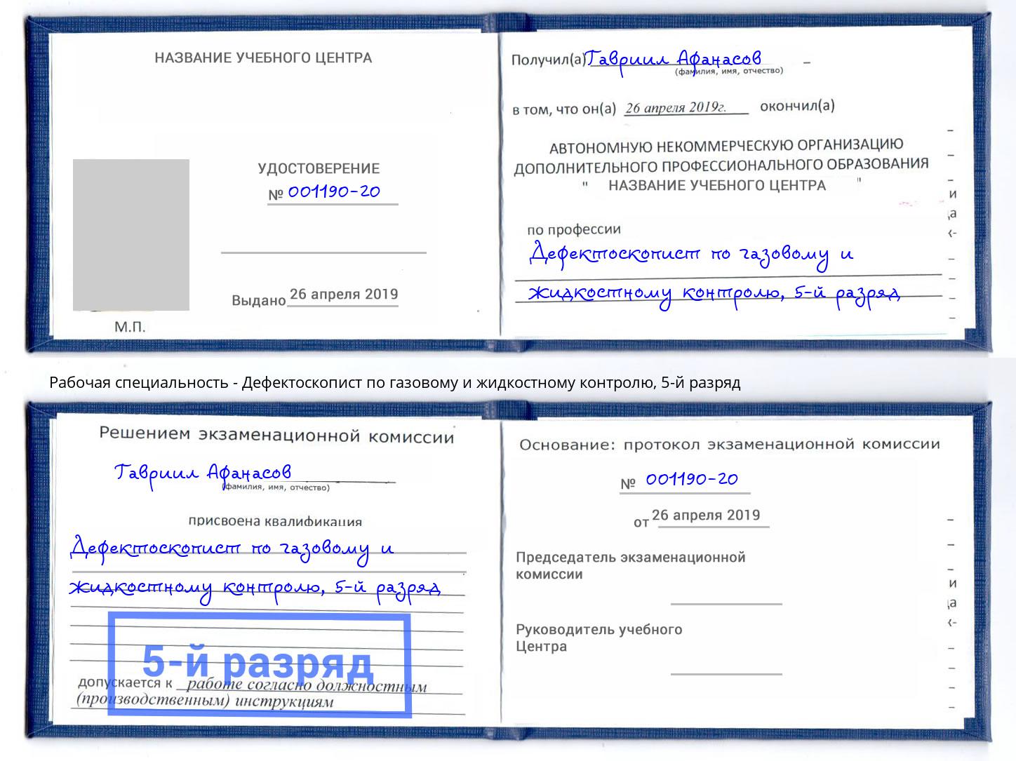 корочка 5-й разряд Дефектоскопист по газовому и жидкостному контролю Городец