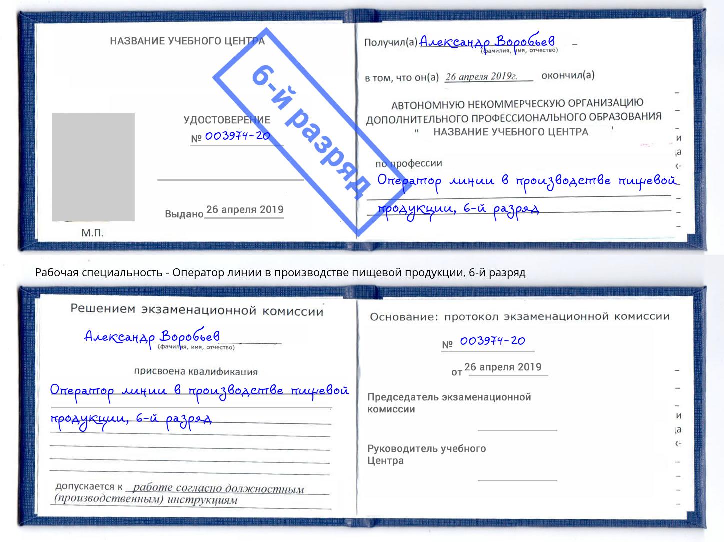 корочка 6-й разряд Оператор линии в производстве пищевой продукции Городец