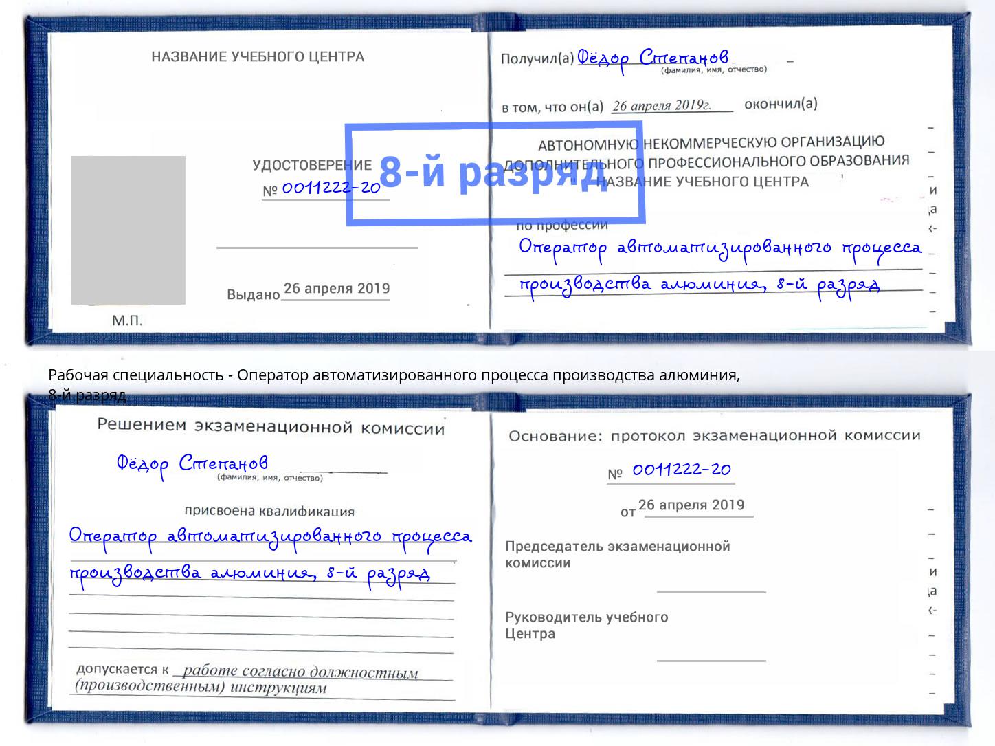 корочка 8-й разряд Оператор автоматизированного процесса производства алюминия Городец