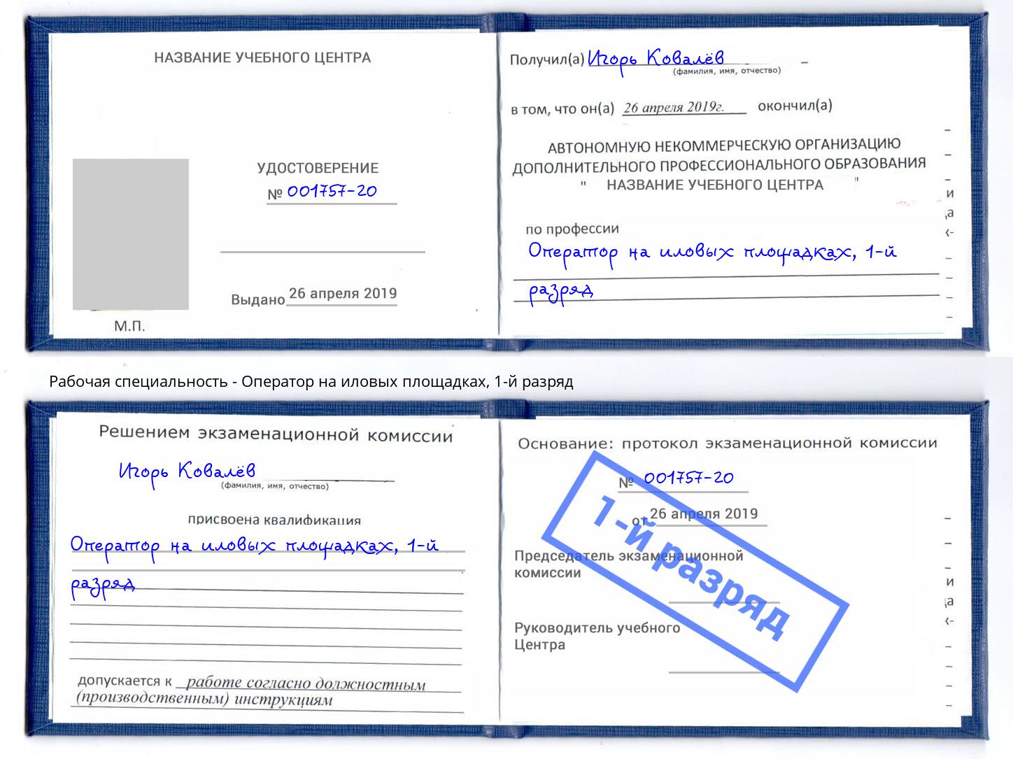 корочка 1-й разряд Оператор на иловых площадках Городец