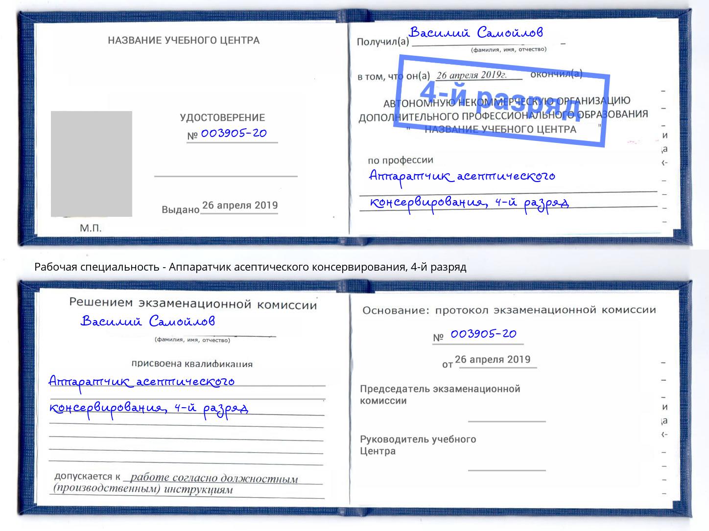 корочка 4-й разряд Аппаратчик асептического консервирования Городец