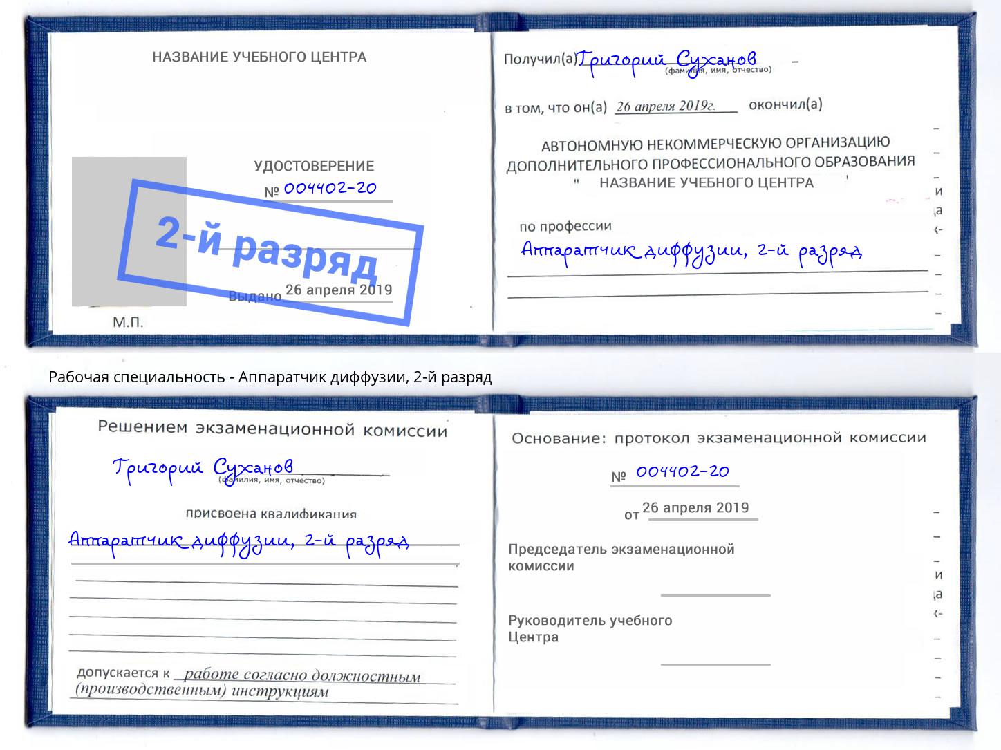 корочка 2-й разряд Аппаратчик диффузии Городец