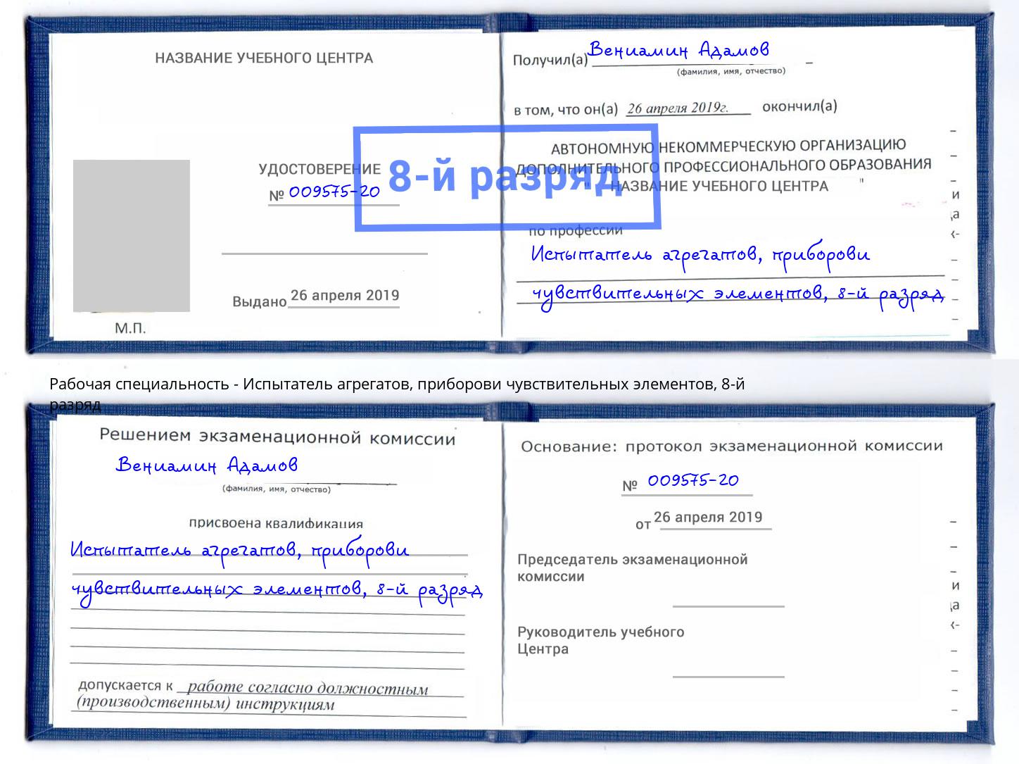 корочка 8-й разряд Испытатель агрегатов, приборови чувствительных элементов Городец